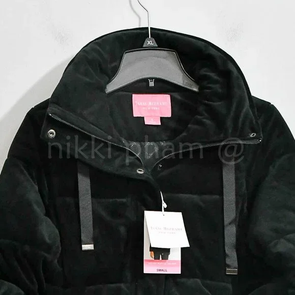 NWT NEW WOMENS ISAAC MIZRAHI NEW YORK VELVET PUFFER JACKET COAT IN black - Picture 6 of 6